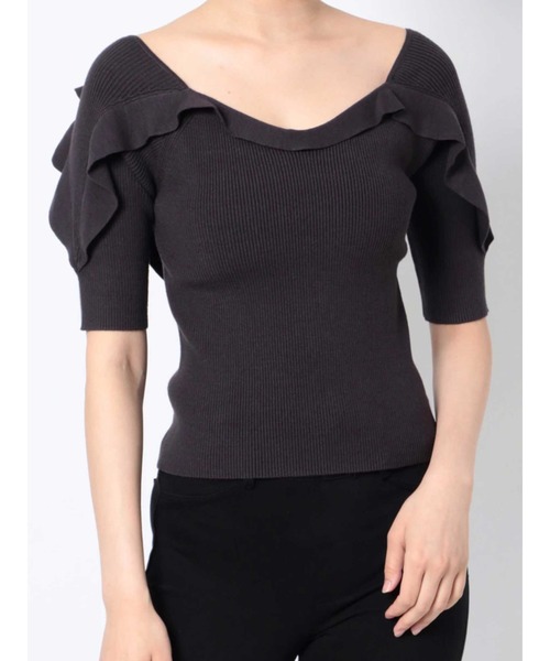 MERCURYDUO（マーキュリーデュオ）の「2WAYデザインラッフルニット（ニット/セーター・レディース・オフホワイト/ブラック/ベージュ/ダークブラウン・FREE）」の3枚目の写真