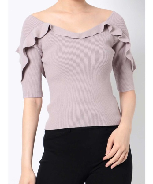 MERCURYDUO（マーキュリーデュオ）の「2WAYデザインラッフルニット（ニット/セーター・レディース・オフホワイト/ブラック/ベージュ/ダークブラウン・FREE）」の4枚目の写真