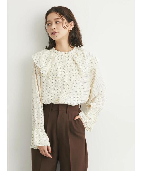 Green　Parks（グリーンパークス）の「ドット衿フリルブラウス（シャツ/ブラウス・レディース・ブラック/アイボリー・FREE）」の9枚目の写真