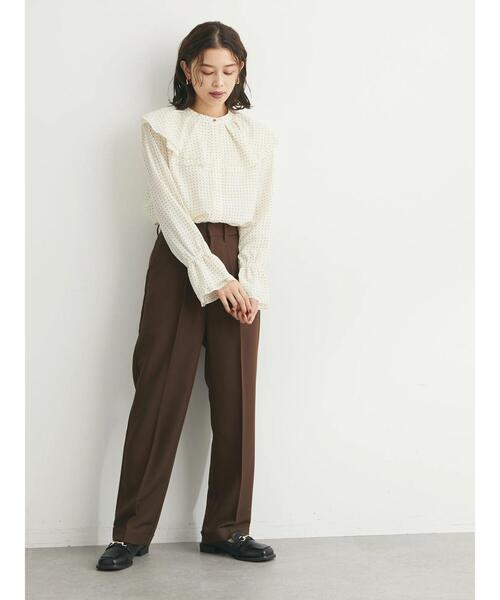 Green　Parks（グリーンパークス）の「ドット衿フリルブラウス（シャツ/ブラウス・レディース・ブラック/アイボリー・FREE）」の6枚目の写真