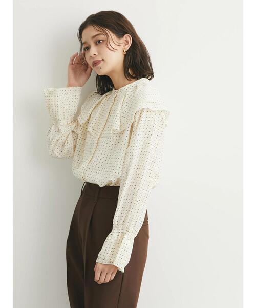 Green　Parks（グリーンパークス）の「ドット衿フリルブラウス（シャツ/ブラウス・レディース・ブラック/アイボリー・FREE）」の12枚目の写真