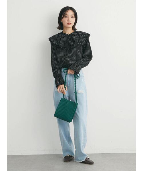 Green　Parks（グリーンパークス）の「ドット衿フリルブラウス（シャツ/ブラウス・レディース・ブラック/アイボリー・FREE）」の5枚目の写真