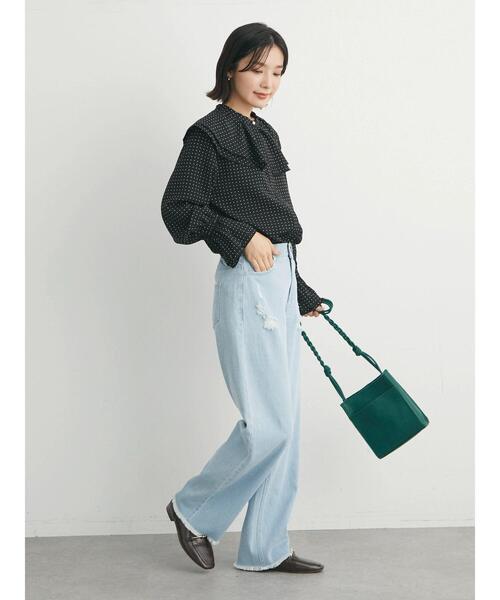 Green　Parks（グリーンパークス）の「ドット衿フリルブラウス（シャツ/ブラウス・レディース・ブラック/アイボリー・FREE）」の10枚目の写真