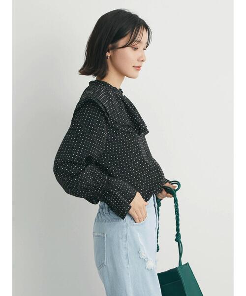 Green　Parks（グリーンパークス）の「ドット衿フリルブラウス（シャツ/ブラウス・レディース・ブラック/アイボリー・FREE）」の7枚目の写真