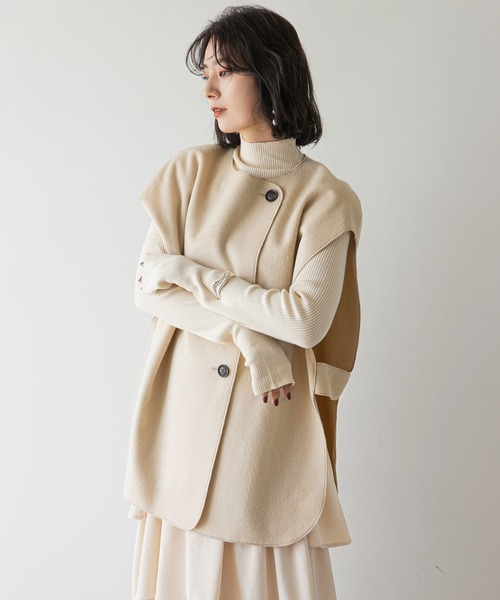 rectangle(レクタングル)の「ダブルフェイスアシメジレ(ベスト・レディース・ブラック/アイボリー・FREE)」の4枚目の写真