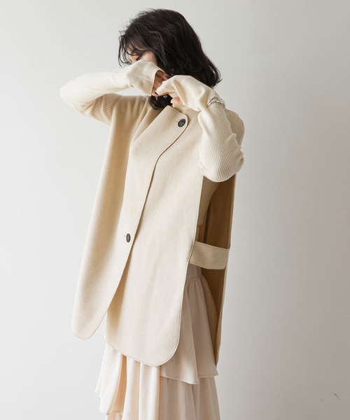 rectangle(レクタングル)の「ダブルフェイスアシメジレ(ベスト・レディース・ブラック/アイボリー・FREE)」の5枚目の写真