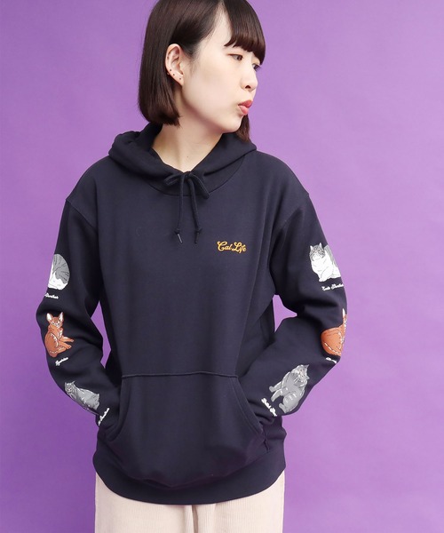 didizizi（ディディジジ）の「ネコ図鑑　フーディ（パーカー・レディース・ホワイト/ネイビー・FREE）」の6枚目の写真