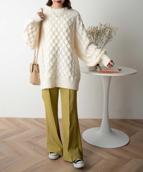 WEGO/【WEB限定】ケーブルドルマンBIGセーター