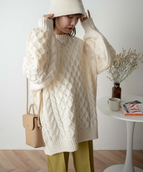 WEGO/【WEB限定】ケーブルドルマンBIGセーター