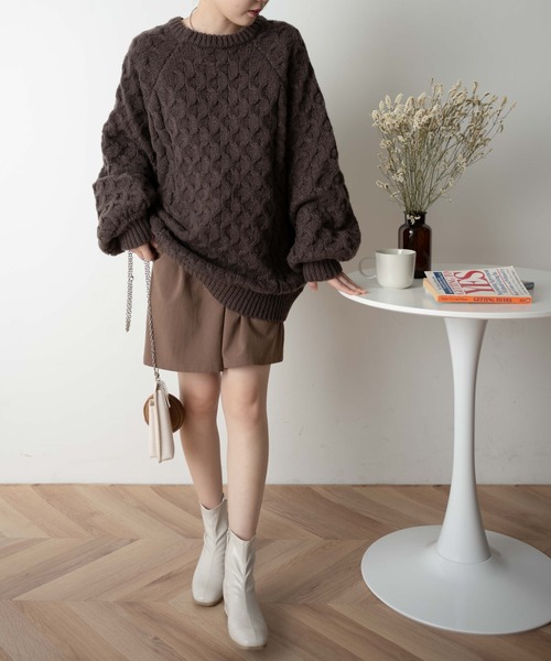 WEGO/【WEB限定】ケーブルドルマンBIGセーター