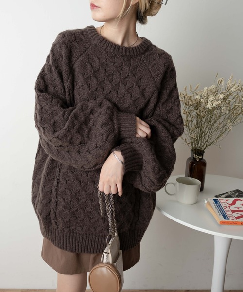 WEGO/【WEB限定】ケーブルドルマンBIGセーター