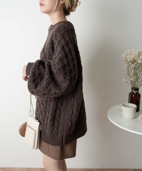 WEGO/【WEB限定】ケーブルドルマンBIGセーター