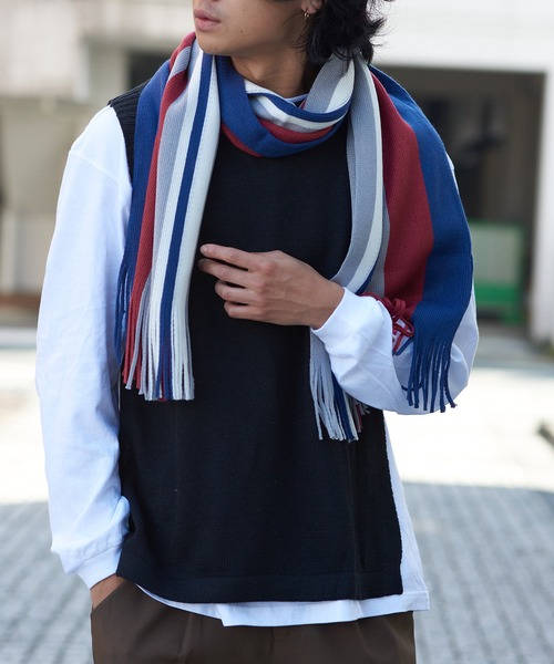 ほぼ未使用☆ブルガリ☆ストール☆マフラー☆ネイビー☆濃紺☆ ダブルリッチシルクウールストールL（ボルドー×ネイビー