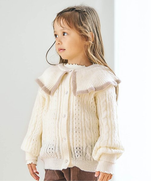 apres les cours（アプレレクール）の「フリルニットカーディガン（カーディガン/ボレロ・キッズ・ベージュ/アイボリー・130/120/110/100/90/140/80）」の5枚目の写真