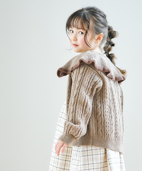 apres les cours（アプレレクール）の「フリルニットカーディガン（カーディガン/ボレロ・キッズ・ベージュ/アイボリー・130/120/110/100/90/140/80）」の4枚目の写真