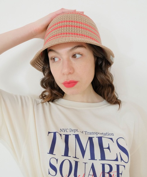 FRUIT OF THE LOOM（フルーツオブザルーム）の「LINE KNIT BUCKET HAT / バケット / ハット / ライン / ニット / カジュアル  / ユニセックス / ロゴ（ハット・メンズ・アイボリー/ブラウン/グレー/ベージュ/ブラック・FREE）」の5枚目の写真