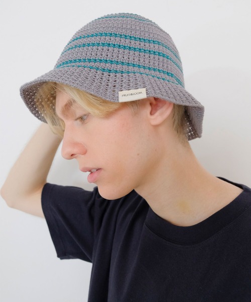 FRUIT OF THE LOOM（フルーツオブザルーム）の「LINE KNIT BUCKET HAT / バケット / ハット / ライン / ニット / カジュアル  / ユニセックス / ロゴ（ハット・メンズ・アイボリー/ブラウン/グレー/ベージュ/ブラック・FREE）」の3枚目の写真