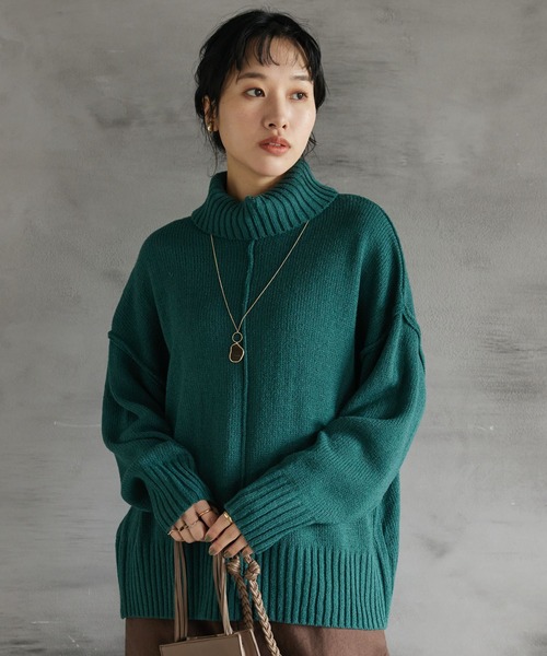 CRAFT STANDARD BOUTIQUE(クラフトスタンダードブティック)の「センタータックニットプルオーバー(ニット/セーター・レディース・グリーン/ボルドー/オレンジ/カーキ・FREE)」の1枚目の写真