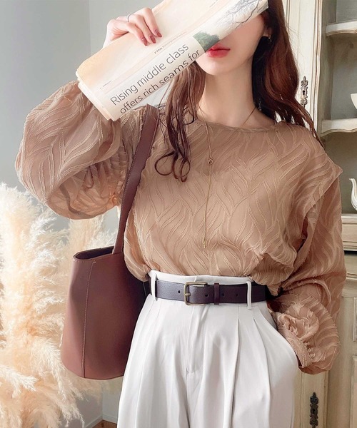 classicalelf(クラシカルエルフ)の「フェミニンな気分。2wayシフォンシアージャガードブラウス(シャツ/ブラウス・レディース・グレイッシュブルー/キャメル/アイボリー/ブラック・SMALL/MEDIUM/LARGE/X-LARGE)」の7枚目の写真