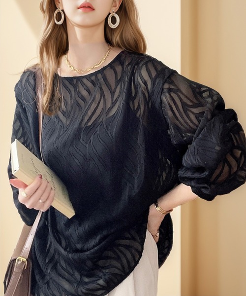 classicalelf(クラシカルエルフ)の「フェミニンな気分。2wayシフォンシアージャガードブラウス(シャツ/ブラウス・レディース・グレイッシュブルー/キャメル/アイボリー/ブラック・SMALL/MEDIUM/LARGE/X-LARGE)」の21枚目の写真