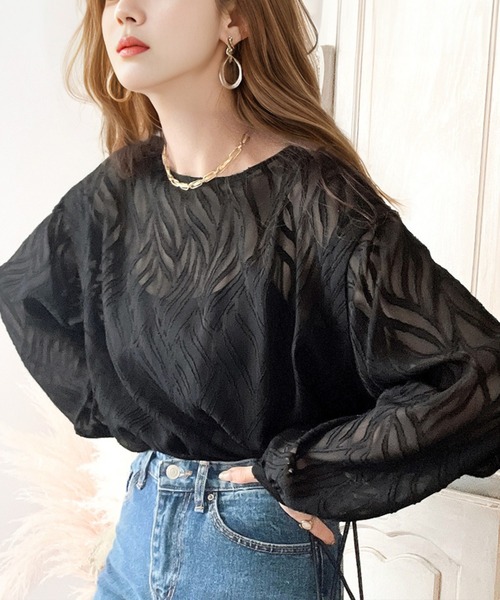 classicalelf(クラシカルエルフ)の「フェミニンな気分。2wayシフォンシアージャガードブラウス(シャツ/ブラウス・レディース・グレイッシュブルー/キャメル/アイボリー/ブラック・SMALL/MEDIUM/LARGE/X-LARGE)」の20枚目の写真