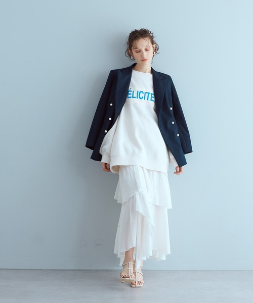 natural couture（ナチュラルクチュール）の「23SS新作/2サイズ展開/コットン楊柳アシメティアードスカート（スカート・レディース・オフホワイト/ブラック・MEDIUM/LARGE）」の6枚目の写真