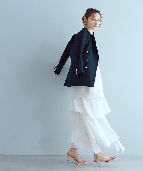 natural couture（ナチュラルクチュール）の「23SS新作/2サイズ展開/コットン楊柳アシメティアードスカート（スカート・レディース・オフホワイト/ブラック・MEDIUM/LARGE）」の5枚目の写真