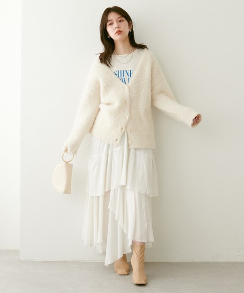 natural couture（ナチュラルクチュール）の「23SS新作/2サイズ展開/コットン楊柳アシメティアードスカート（スカート・レディース・オフホワイト/ブラック・MEDIUM/LARGE）」の10枚目の写真