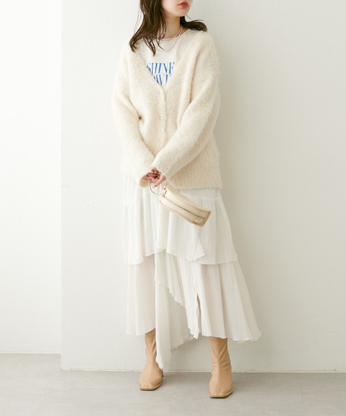 natural couture（ナチュラルクチュール）の「23SS新作/2サイズ展開/コットン楊柳アシメティアードスカート（スカート・レディース・オフホワイト/ブラック・MEDIUM/LARGE）」の11枚目の写真