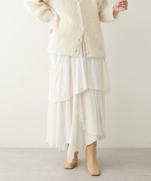 natural couture（ナチュラルクチュール）の「23SS新作/2サイズ展開/コットン楊柳アシメティアードスカート（スカート・レディース・オフホワイト/ブラック・MEDIUM/LARGE）」の8枚目の写真