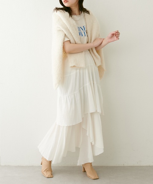 natural couture（ナチュラルクチュール）の「23SS新作/2サイズ展開/コットン楊柳アシメティアードスカート（スカート・レディース・オフホワイト/ブラック・MEDIUM/LARGE）」の12枚目の写真