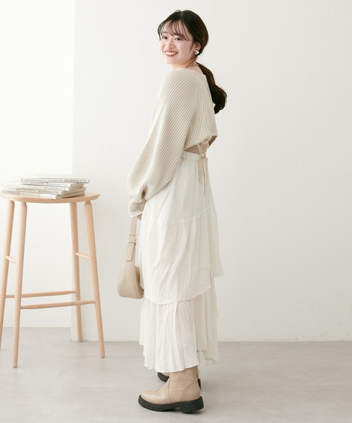 natural couture（ナチュラルクチュール）の「23SS新作/2サイズ展開/コットン楊柳アシメティアードスカート（スカート・レディース・オフホワイト/ブラック・MEDIUM/LARGE）」の15枚目の写真