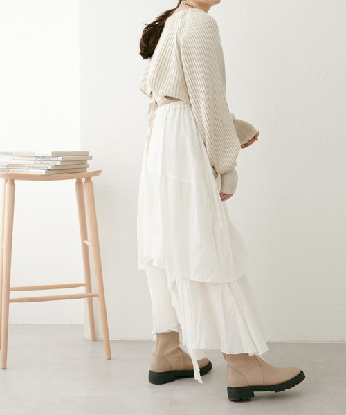 natural couture（ナチュラルクチュール）の「23SS新作/2サイズ展開/コットン楊柳アシメティアードスカート（スカート・レディース・オフホワイト/ブラック・MEDIUM/LARGE）」の16枚目の写真