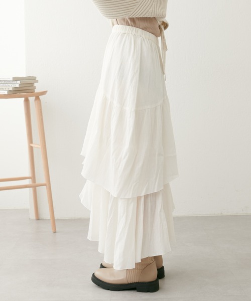 natural couture（ナチュラルクチュール）の「23SS新作/2サイズ展開/コットン楊柳アシメティアードスカート（スカート・レディース・オフホワイト/ブラック・MEDIUM/LARGE）」の18枚目の写真