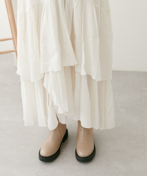 natural couture（ナチュラルクチュール）の「23SS新作/2サイズ展開/コットン楊柳アシメティアードスカート（スカート・レディース・オフホワイト/ブラック・MEDIUM/LARGE）」の22枚目の写真
