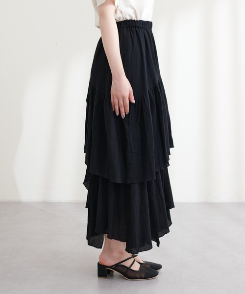 Boho ローコットン　アシメ　スカート　カディコットン　　最終値下げ セール】23SS新作/2サイズ展開/コットン楊柳アシメティアード