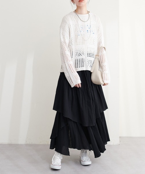 【新品タグ付】ラウンジドレス 楊柳ティアードスカート カーキ パル PAL 【Loungedress】楊柳ティアードスカート （black