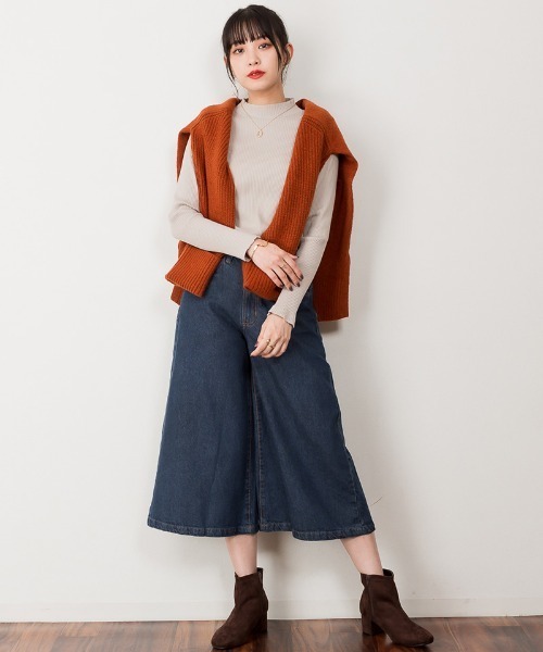 atONE（アットワン）の「atONE ミモレ丈ワイドパンツ（デニムパンツ・レディース・ワンウォッシュ/サックスブルー/ネイビー・M/LL/L/3L/4L）」の12枚目の写真