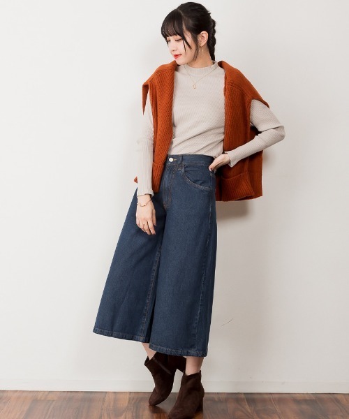 atONE（アットワン）の「atONE ミモレ丈ワイドパンツ（デニムパンツ・レディース・ワンウォッシュ/サックスブルー/ネイビー・M/LL/L/3L/4L）」の13枚目の写真