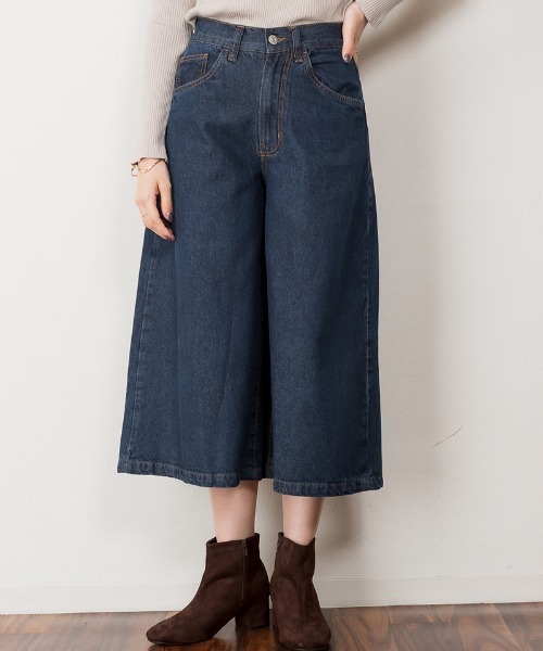 atONE（アットワン）の「atONE ミモレ丈ワイドパンツ（デニムパンツ・レディース・ワンウォッシュ/サックスブルー/ネイビー・M/LL/L/3L/4L）」の8枚目の写真