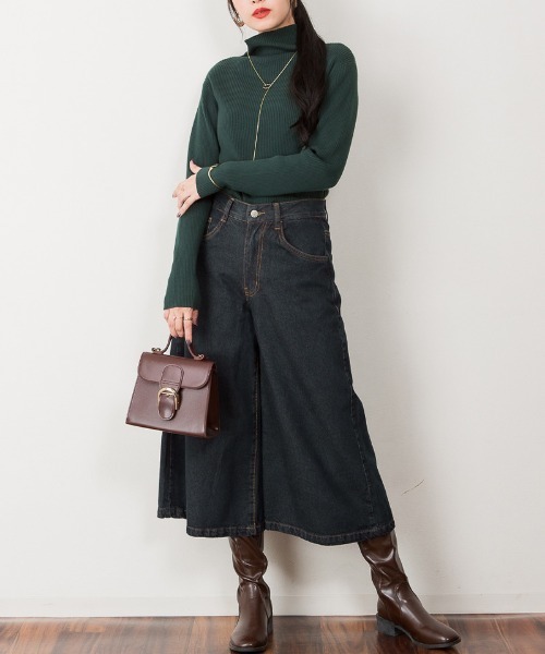 atONE（アットワン）の「atONE ミモレ丈ワイドパンツ（デニムパンツ・レディース・ワンウォッシュ/サックスブルー/ネイビー・M/LL/L/3L/4L）」の6枚目の写真