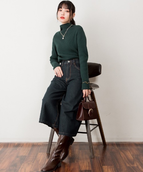 atONE（アットワン）の「atONE ミモレ丈ワイドパンツ（デニムパンツ・レディース・ワンウォッシュ/サックスブルー/ネイビー・M/LL/L/3L/4L）」の5枚目の写真