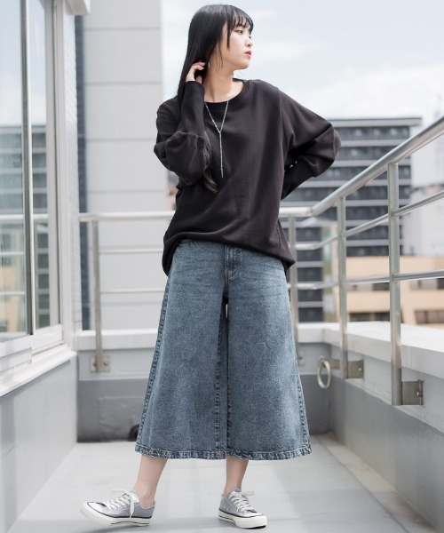 atONE（アットワン）の「atONE ミモレ丈ワイドパンツ（デニムパンツ・レディース・ワンウォッシュ/サックスブルー/ネイビー・M/LL/L/3L/4L）」の19枚目の写真