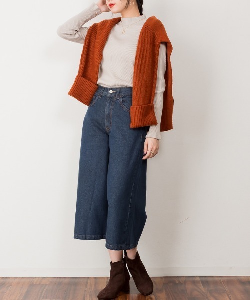 atONE（アットワン）の「atONE ミモレ丈ワイドパンツ（デニムパンツ・レディース・ワンウォッシュ/サックスブルー/ネイビー・M/LL/L/3L/4L）」の11枚目の写真