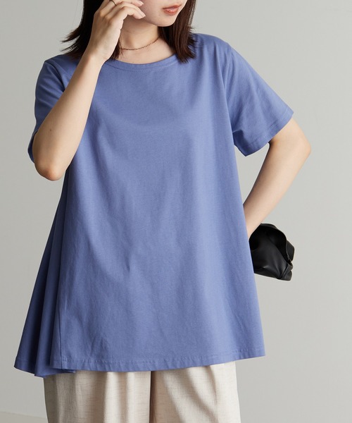 RANAN(ラナン)の「〈Beautiful Cotton 綿100%〉UVカット/接触冷感 フレアーシルエットTシャツ(Tシャツ/カットソー・レディース・オレンジ系その他/ネイビー/ブラック/オフホワイト/ライトグレー/その他/イエロー/ダークブルー・M/L/LL)」の5枚目の写真