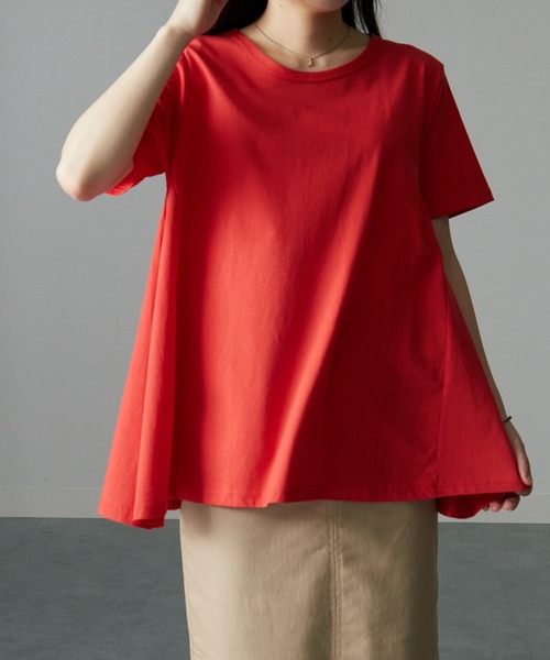 RANAN(ラナン)の「〈Beautiful Cotton 綿100%〉UVカット/接触冷感 フレアーシルエットTシャツ(Tシャツ/カットソー・レディース・オレンジ系その他/ネイビー/ブラック/オフホワイト/ライトグレー/その他/イエロー/ダークブルー・M/L/LL)」の7枚目の写真