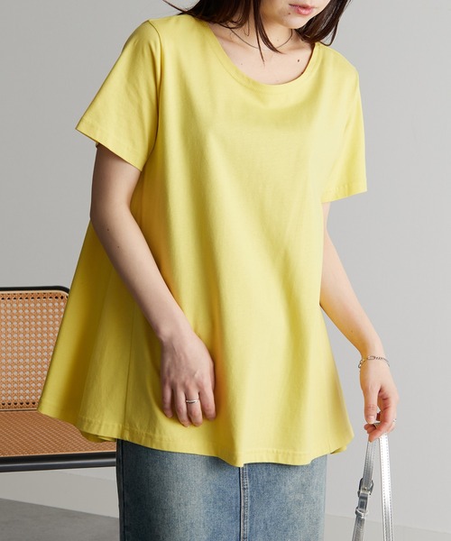 RANAN(ラナン)の「〈Beautiful Cotton 綿100%〉UVカット/接触冷感 フレアーシルエットTシャツ(Tシャツ/カットソー・レディース・オレンジ系その他/ネイビー/ブラック/オフホワイト/ライトグレー/その他/イエロー/ダークブルー・M/L/LL)」の6枚目の写真
