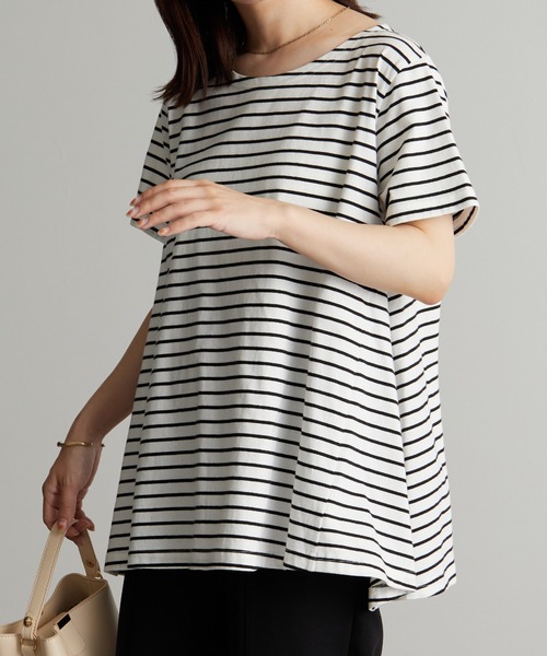 RANAN(ラナン)の「〈Beautiful Cotton 綿100%〉UVカット/接触冷感 フレアーシルエットTシャツ(Tシャツ/カットソー・レディース・オレンジ系その他/ネイビー/ブラック/オフホワイト/ライトグレー/その他/イエロー/ダークブルー・M/L/LL)」の8枚目の写真