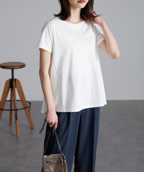 RANAN(ラナン)の「〈Beautiful Cotton 綿100%〉UVカット/接触冷感 フレアーシルエットTシャツ(Tシャツ/カットソー・レディース・オレンジ系その他/ネイビー/ブラック/オフホワイト/ライトグレー/その他/イエロー/ダークブルー・M/L/LL)」の9枚目の写真