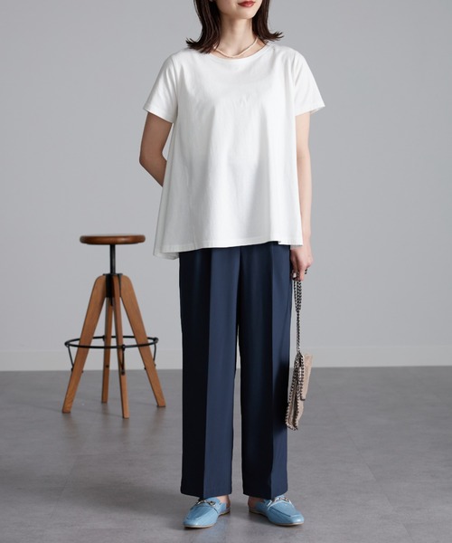 RANAN(ラナン)の「〈Beautiful Cotton 綿100%〉UVカット/接触冷感 フレアーシルエットTシャツ(Tシャツ/カットソー・レディース・オレンジ系その他/ネイビー/ブラック/オフホワイト/ライトグレー/その他/イエロー/ダークブルー・M/L/LL)」の10枚目の写真